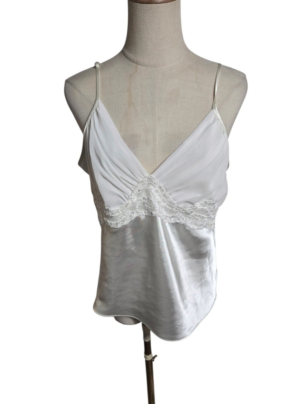 Secret Treasures White Lace Trim Satin Camisole Top